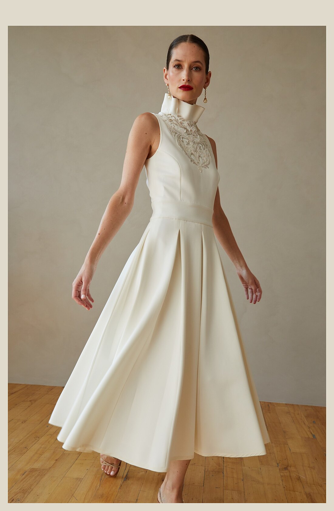 Gauri dress, three-quarter view, colour