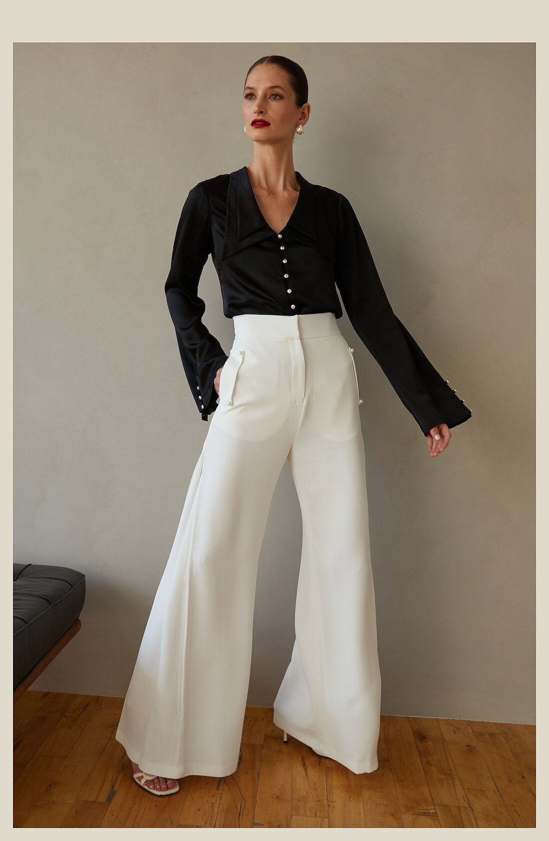 Mara trouser · ivory, full silhouette, colour