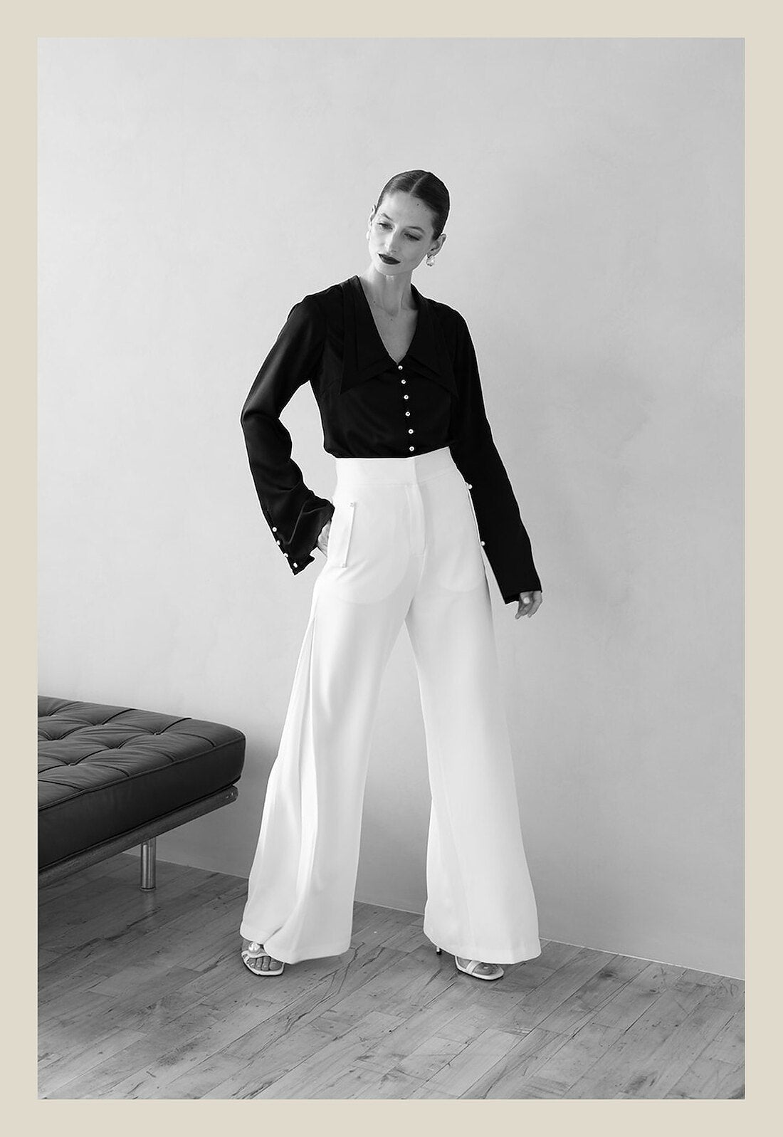 Mara trouser · ivory, full silhouette, black and white