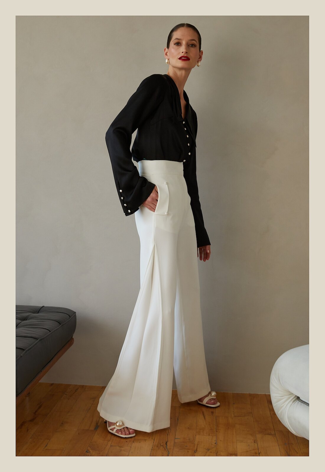 Mara trouser · ivory, full silhouette, colour